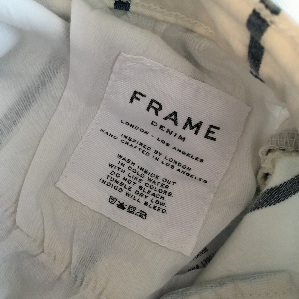 FRAME Denim Le High Waist Flare Side Zip Pants White & Blue Stripe ~ Large - Picture 14 of 16